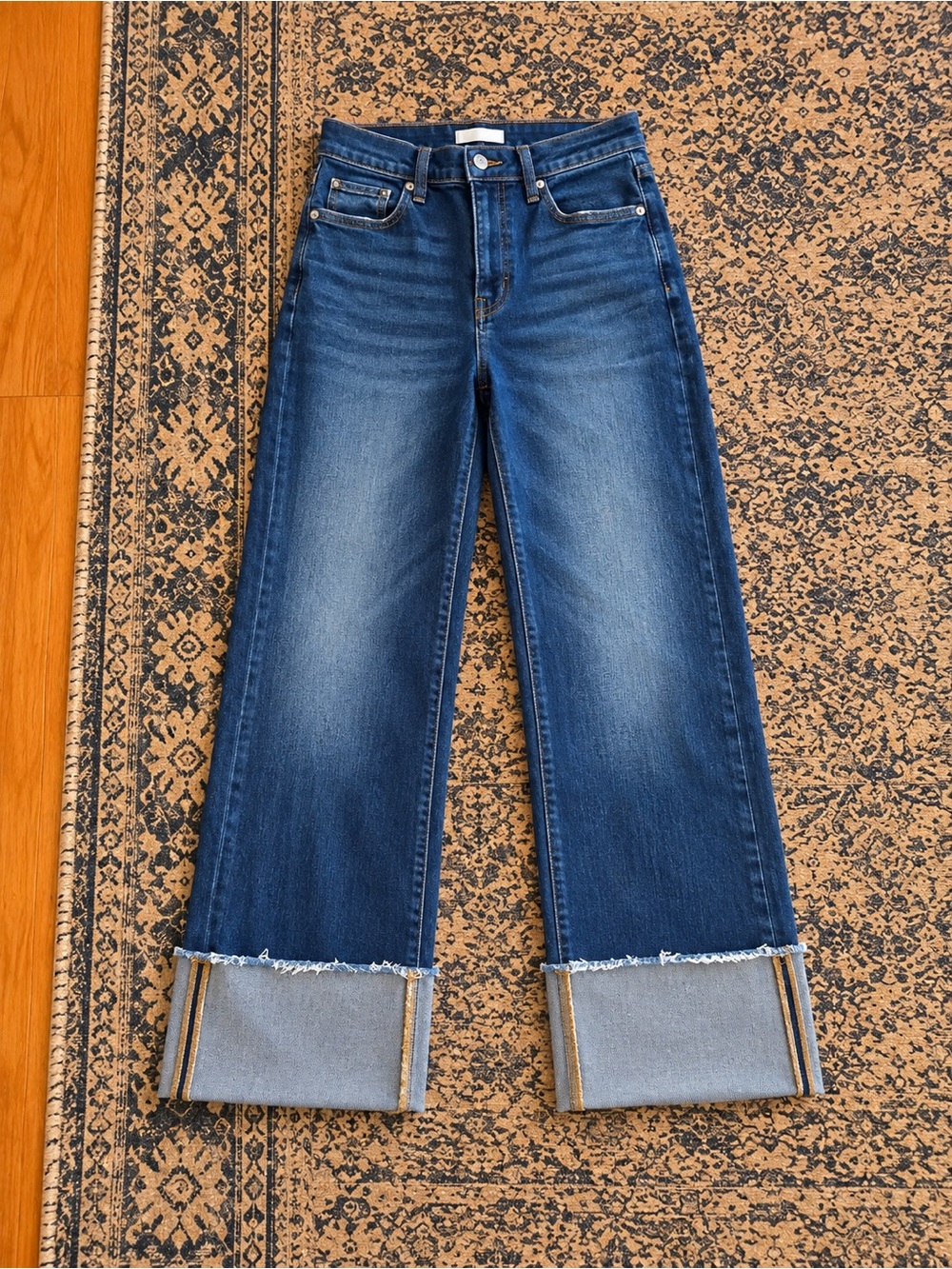 Banana Republic Dark Blue Wide-Leg Cuffed Jeans